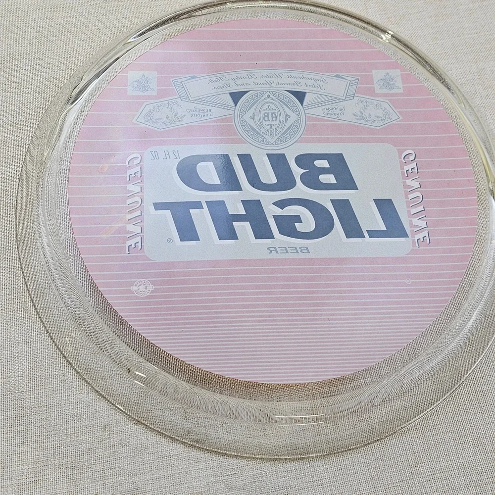 Bud Light Beer‎ Genuine Glass Tray Advertising Collectible Round 13 inch